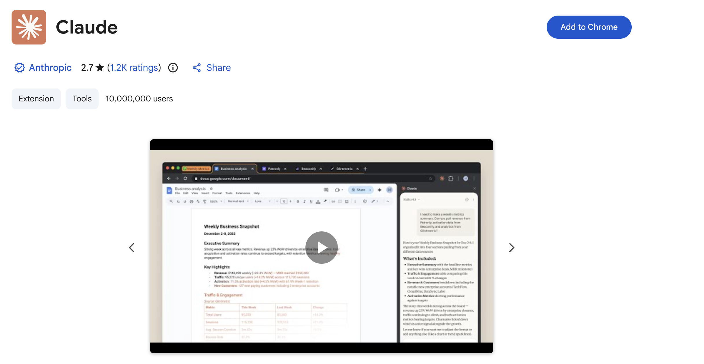 Claude for Chrome 扩展 — Add to Chrome